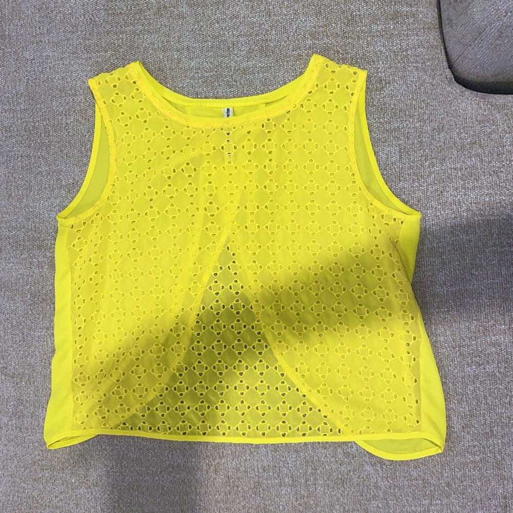 Stradivarius sheer yellow top. Back is open.